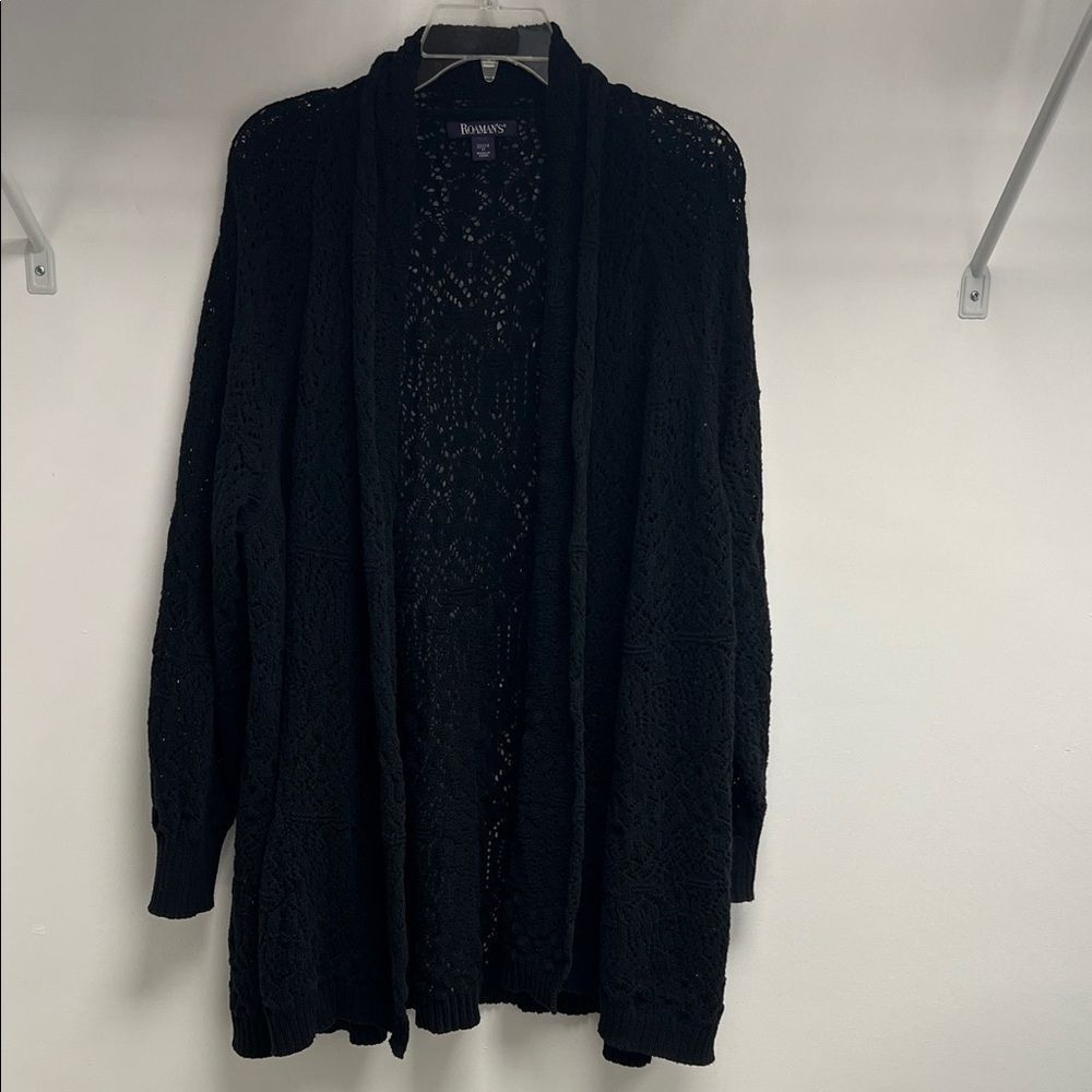 Roaman's Classic Black Open-Front Cardigan